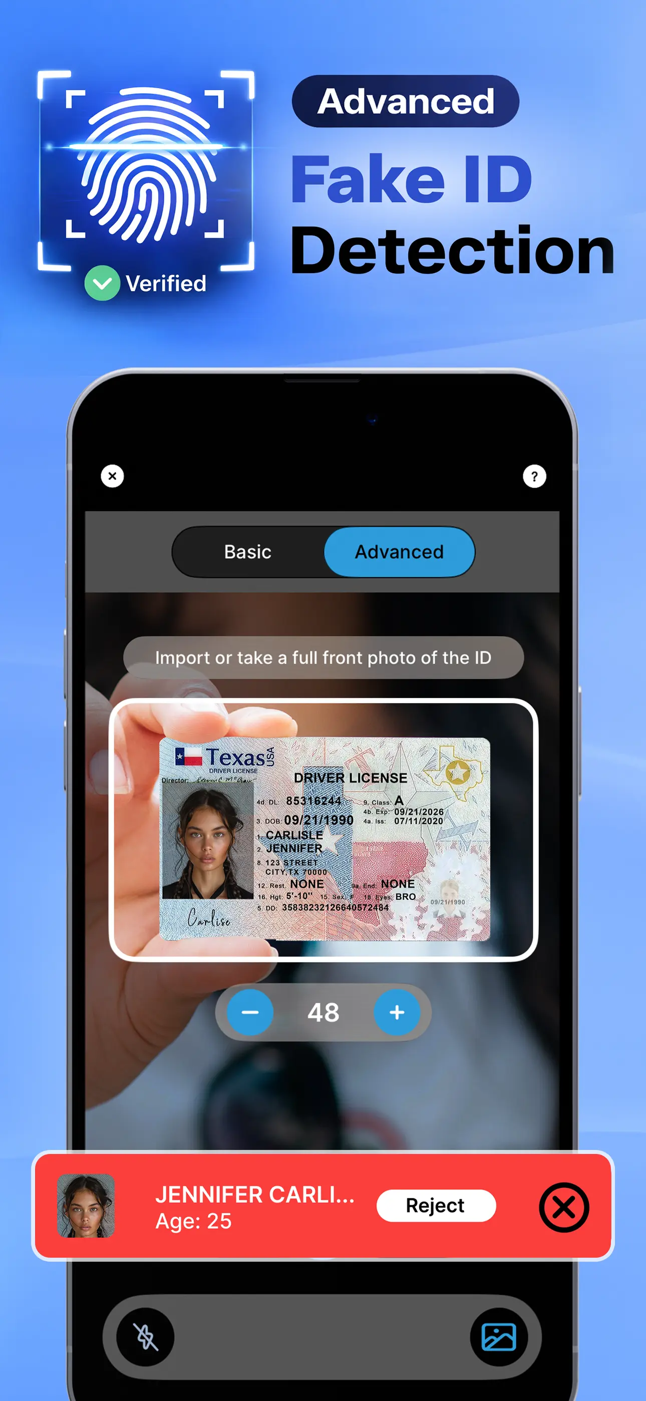 IVO Advanced ID verification screen showing layered scan results